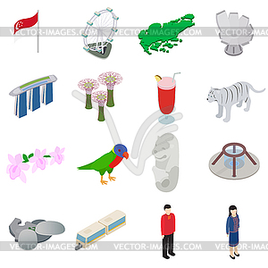Singapore icons set, isometric 3d style - vector clipart / vector image