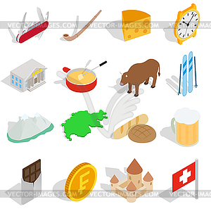 Switzerland icons set, isometric 3d style - vector clip art