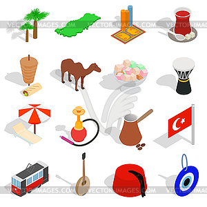 Country Turkey icons set, isometric 3d style - vector image