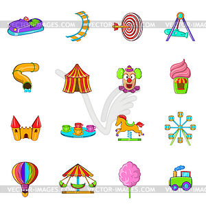 Amusement Park icons set, cartoon style - vector image