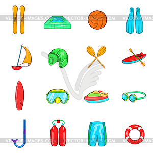 Water Sport Icons set, cartoon style - vector clipart