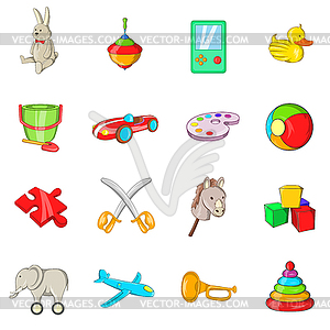 Toys icons set, cartoon style - vector clip art