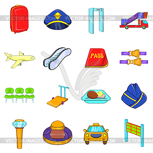 Airport icons set, cartoon style - vector clipart