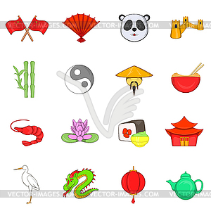 China icons set, cartoon style - vector image