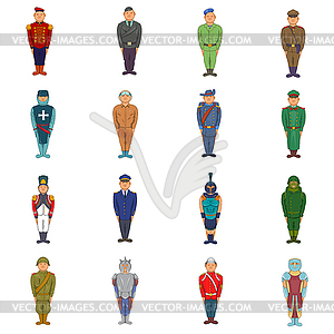 Military man set, cartoon style - vector clip art