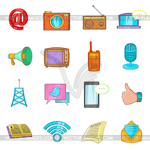 Communication icons set, cartoon style - vector image