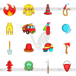 Fireman icons set, cartoon style - vector EPS clipart