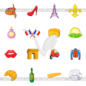 France icons set, cartoon style - vector clip art