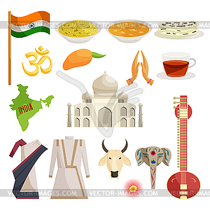 India icons set, catoon style - vector image