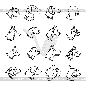 Dog Icons set, outline style - vector clip art