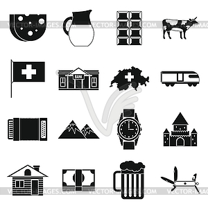 Switzerland Icons set, simple style - vector image