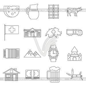 Switzerland Icons set, outline style - vector clipart