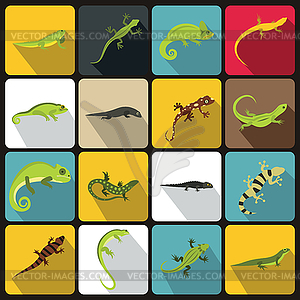 Lizard icons set, flat style - vector clipart