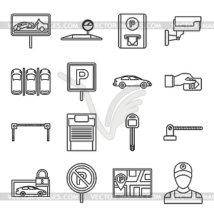 Car parking icons set, outline style - vector image