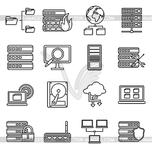 Big data icons set, outline style - vector clipart