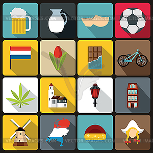 Набор иконок Нидерланды, плоский стиль - векторный клипарт / векторное изображение