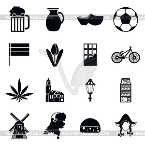 Netherlands icons set, simple style - vector EPS clipart