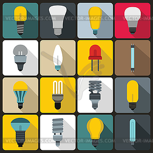 Light bulb icons set, flat style - vector image