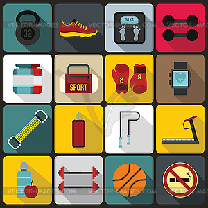 Gym Icons set, flat style - vector image