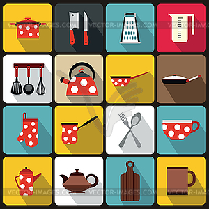 Kitchen tools and utensils icons, flat style - vector clip art