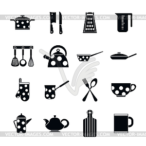 Kitchen tools and utensils icons, simple style - vector clipart