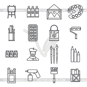 Painting icons set, outline style - vector image