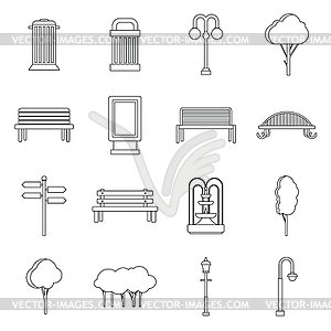 Park icons set, outline ctyle - vector image