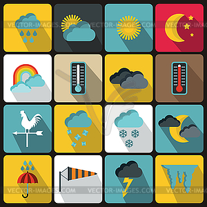 Weather icons set, flat style - vector image