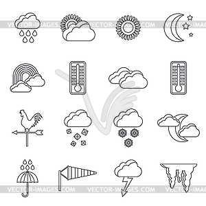 Набор иконок погоды, стиль контура - иллюстрация в векторе
