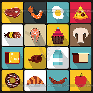 Food icons set, flat style - vector image