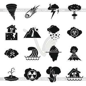 Natural disaster icons set, simple ctyle - vector clipart