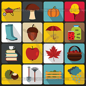 Autumn icons set, flat ctyle - vector clip art