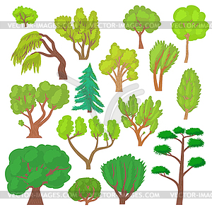 Tree icons set, cartoon style - vector clipart