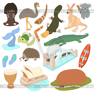 Australia icons set, cartoon style - stock vector clipart