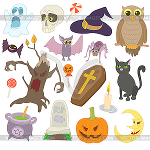 Halloween icons set, cartoon style - royalty-free vector image