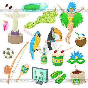 Набор иконок Бразилии, мультяшном стиле - векторный клипарт / векторное изображение