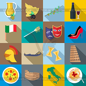 Italia icons set, flat style - vector clipart