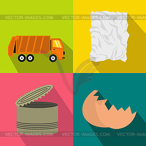 Garbage banners set, flat style - vector image