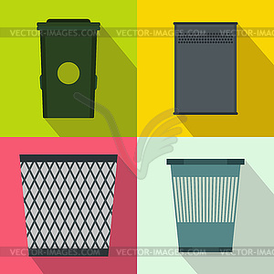 Trash bin garbage banners set, flat style - vector clip art