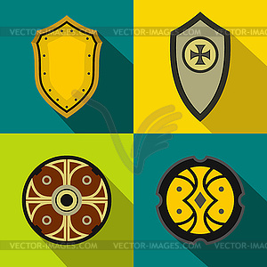 Shields banners set, flat style - vector clipart