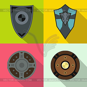 Shields banners set, flat style - vector image