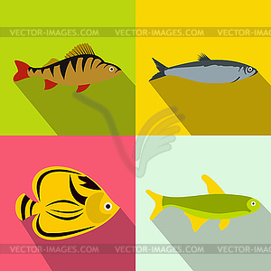 Fish banners set, flat style - vector image
