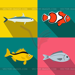 Fish banners set, flat style - vector clipart