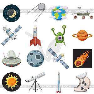 Space icons set, cartoon style - vector clip art