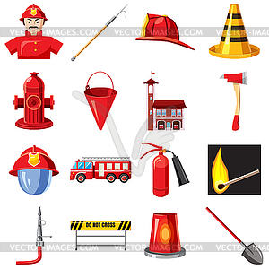 Fire Department icons set, cartoon style - vector clipart