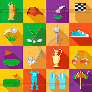 Golf Icons set, flat style - vector clipart