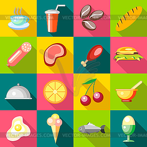 Food icons set, flat style - vector image