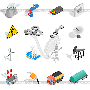 Industrial icons set, isometric 3d style - vector image