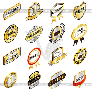 Golden labels collection, isometric 3d style - vector clip art