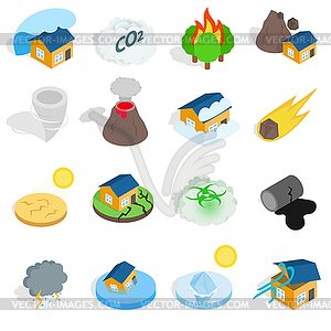 Natural disaster catastrophe icons set - vector EPS clipart